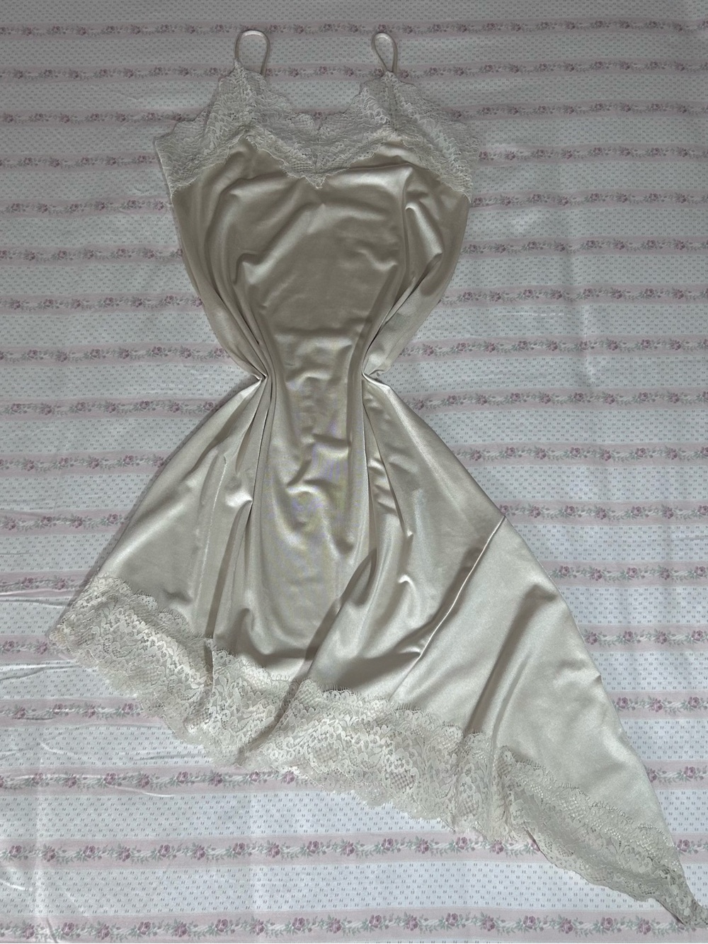 H&M Ivory Satin Lace-Trim Slip Dress